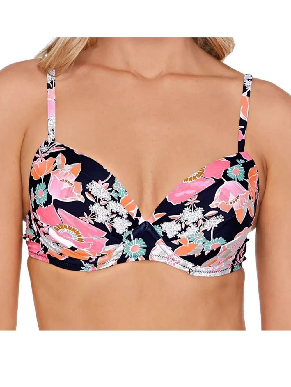 Raisins Juniors Moonshadow Underwire Bikini Swim Top, Black Multi Floral, Medium